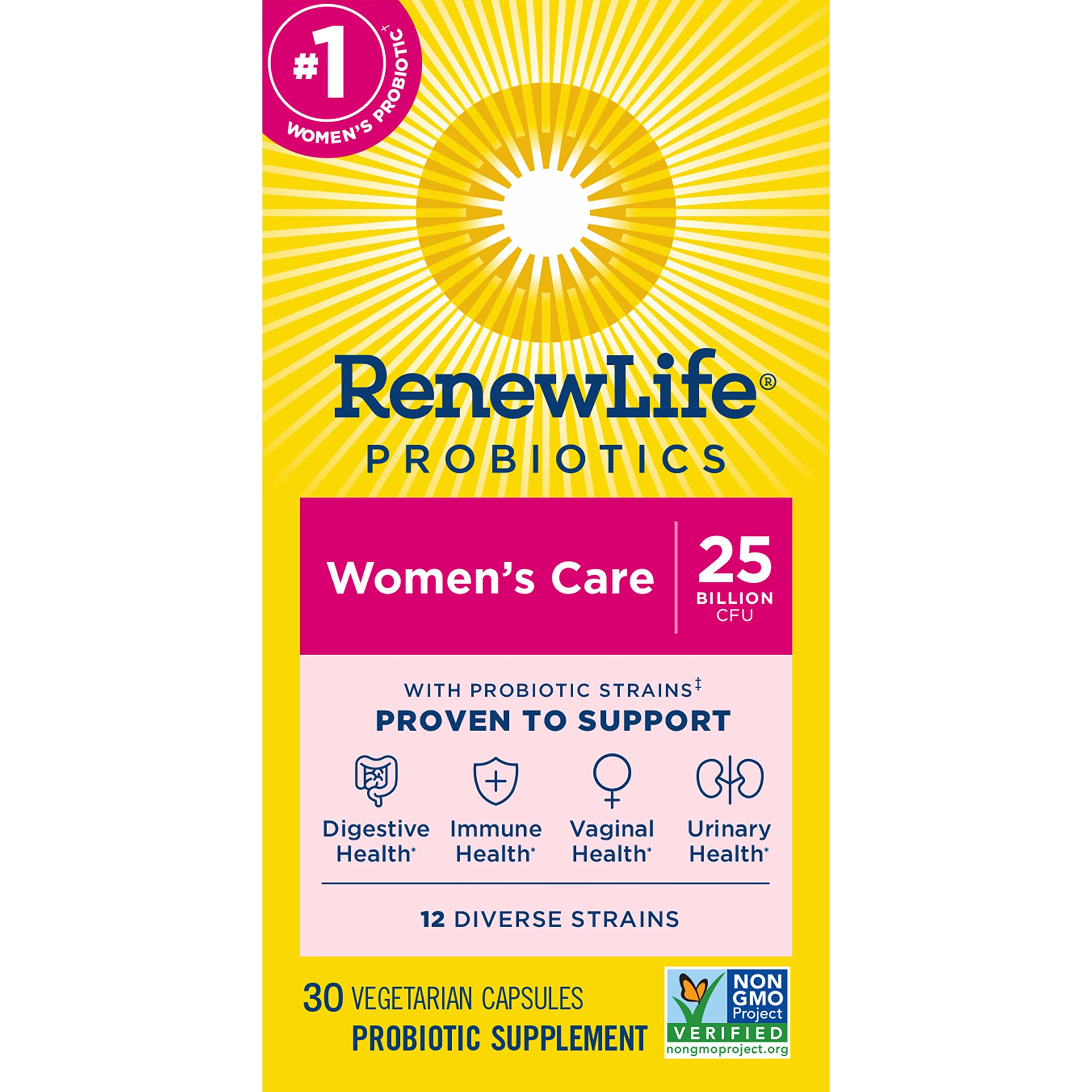 Renew Life Probiotics for Women, 25 Billion CFU Guaranteed, Probiotic Supplement for Digestive, Vaginal & Immune Health, Shelf Stable, Soy, Dairy & Gluten Free, 30 Capsules