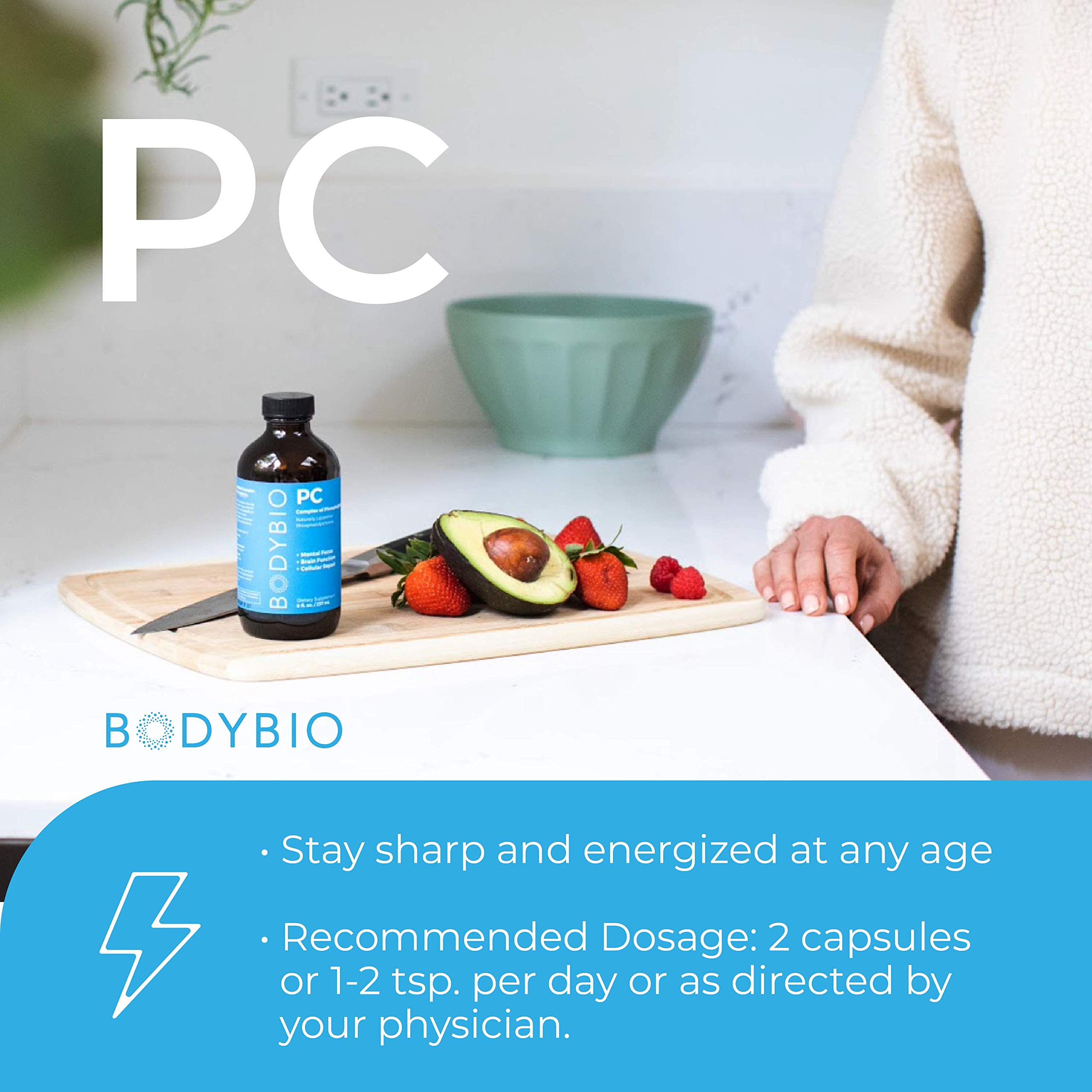 BodyBio Brain Supplement 16 oz - Pure Phospholipid Complex for Healthy Aging | Nootropics Booster | Enhance Focus, Memory, Cellular Repair Phosphatidylcholine for Increased Bioavailability