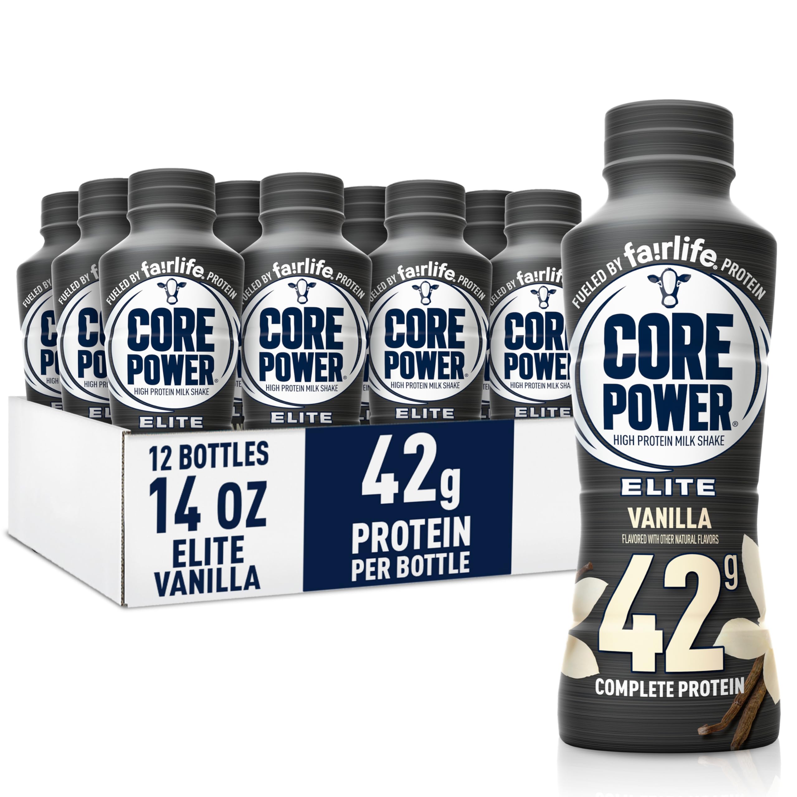Core Power Fairlife Elite 42g High Protein Milk Shake, Ready To Drink for Workout Recovery, Vanilla, 14 Fl Oz (Pack of 12)