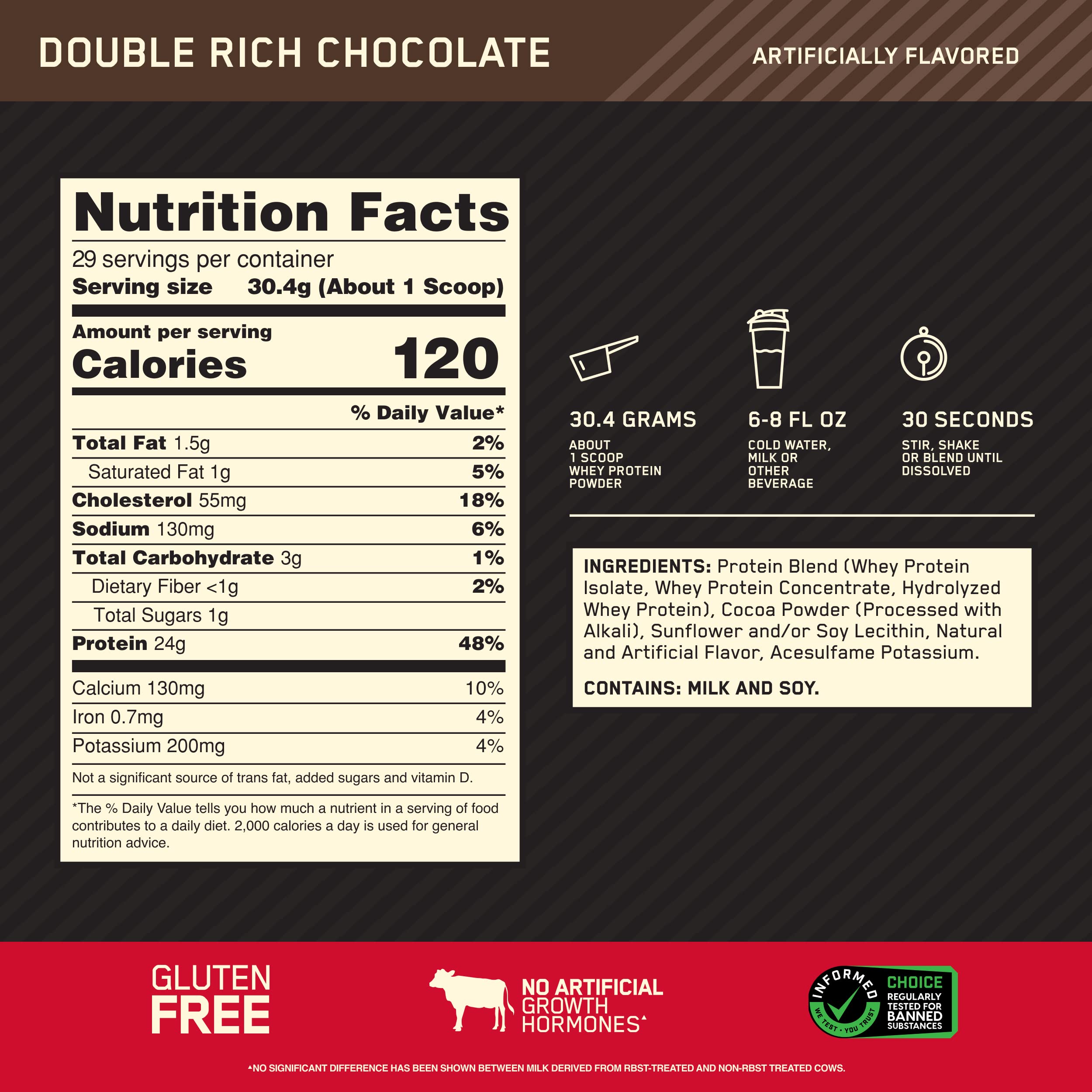 Optimum Nutrition Gold Standard 100% Whey Protein Powder, Double Rich Chocolate, 2 Pound (Packaging May Vary)