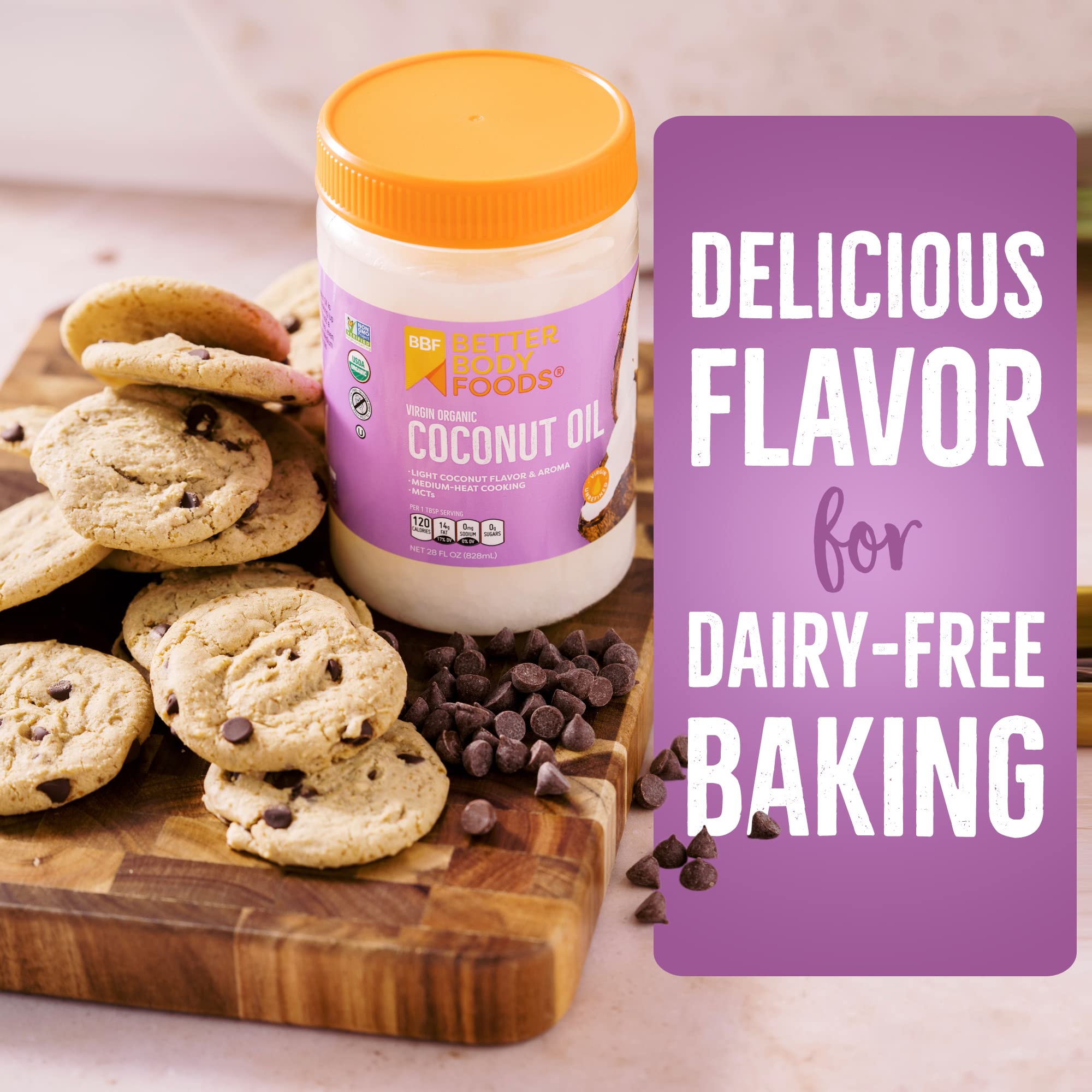 BetterBody Foods Organic Virgin Coconut Oil — Cold-Pressed and Unrefined Coconut Oil, Medium Temperature Cooking Oil, Great Alternative To Butter, Light Coconut Flavor and Aroma, 56 Ounce