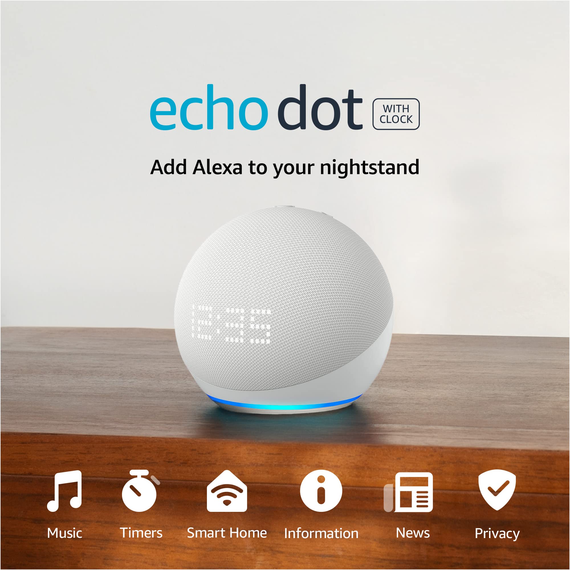 Echo Dot (5th Gen, 2022 release) with clock | Smart speaker with clock and Alexa | Glacier White