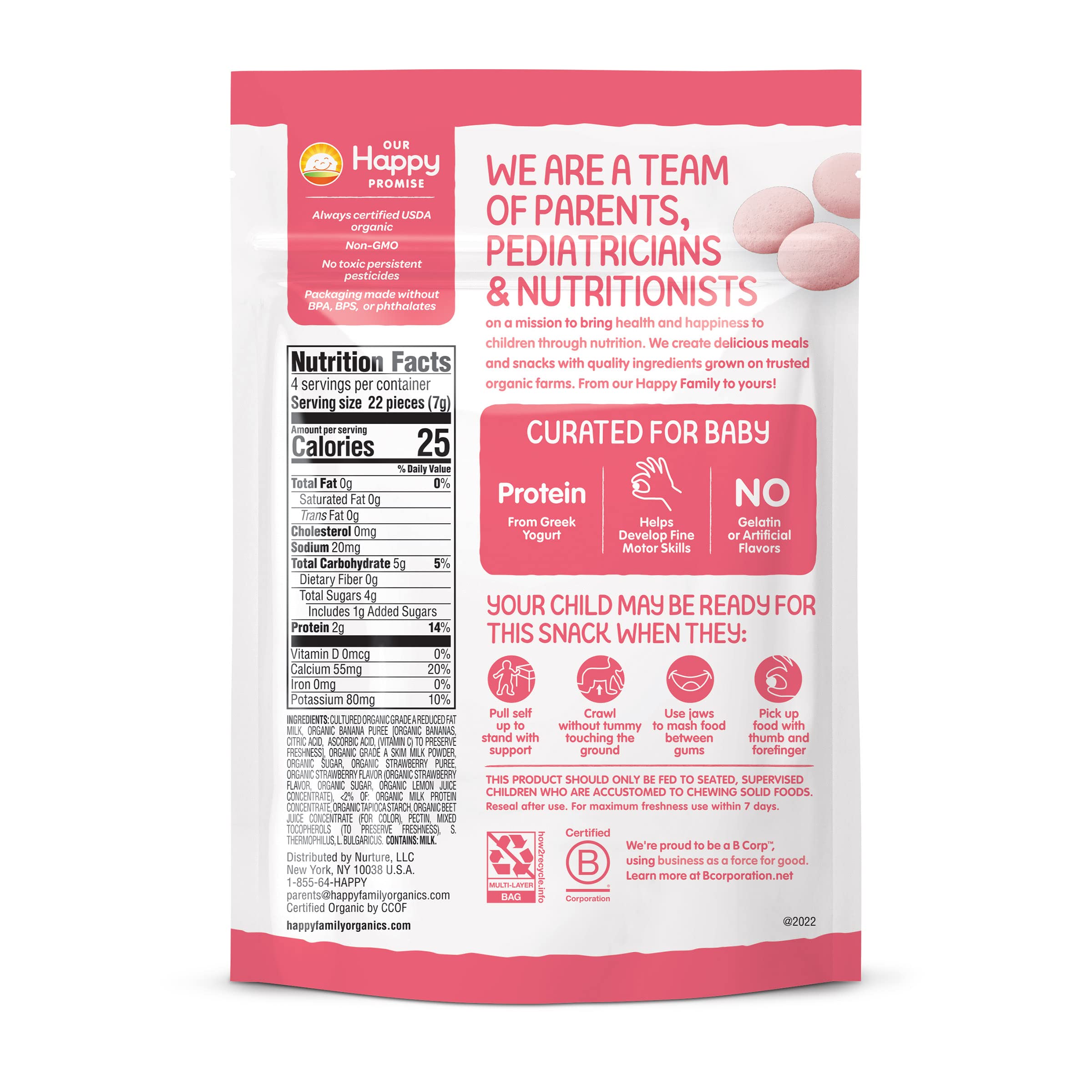 Happy Baby Organics Greek Yogis Freeze-Dried Greek Yogurt and Fruit Snacks, Strawberry Banana, 1 Ounce (Pack of 1) packaging may vary