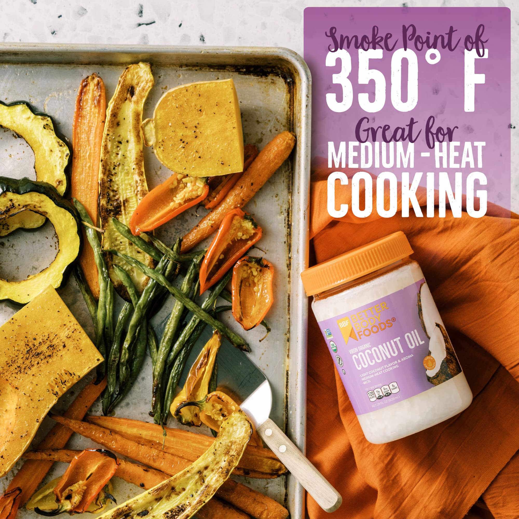 BetterBody Foods Organic Virgin Coconut Oil — Cold-Pressed and Unrefined Coconut Oil, Medium Temperature Cooking Oil, Great Alternative To Butter, Light Coconut Flavor and Aroma, 56 Ounce