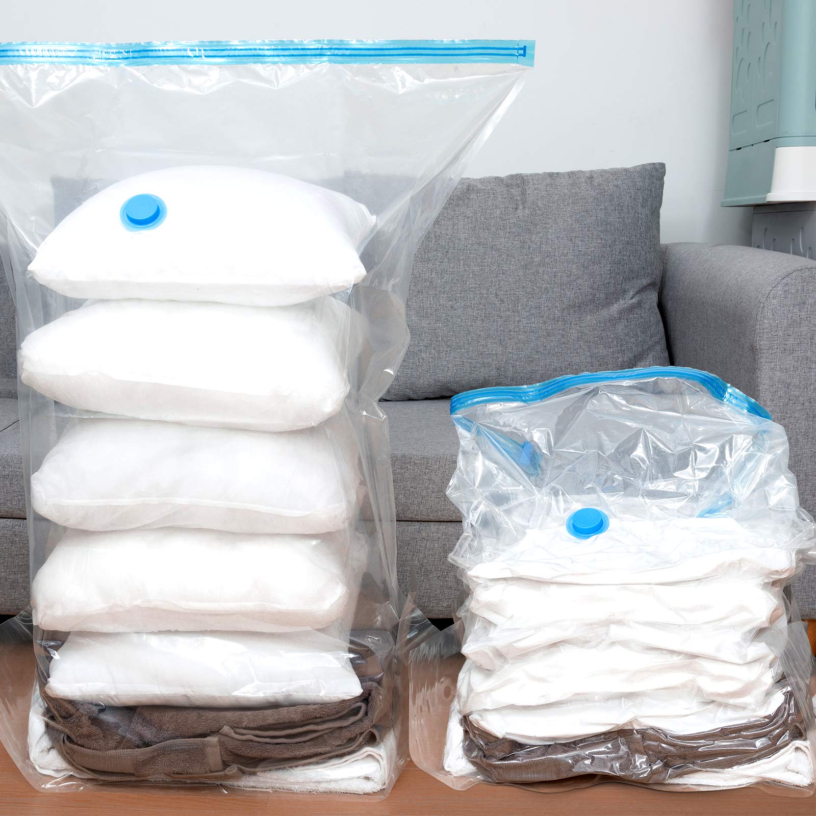 WISEWATER 10PCS Vacuum Storage Bags(2 x Jumbo, 2x Large, 2 x Medium, 2x Small,1x 3D,1x hand roll)Space Saving Bags with Travel Hand Pump(10pcs)