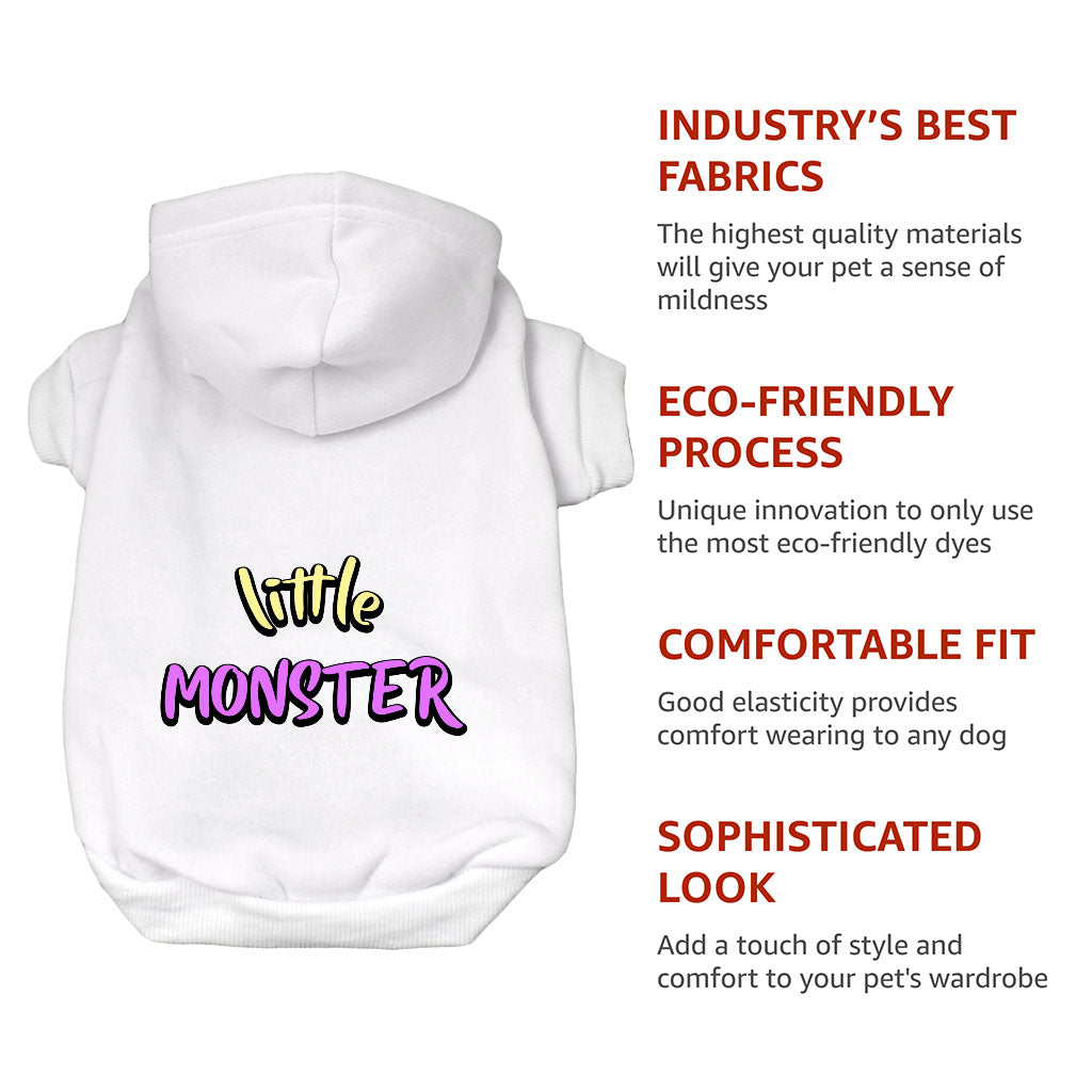 Little Monster Dog Hoodie - Unique Dog Coat - Word Print Dog Clothing