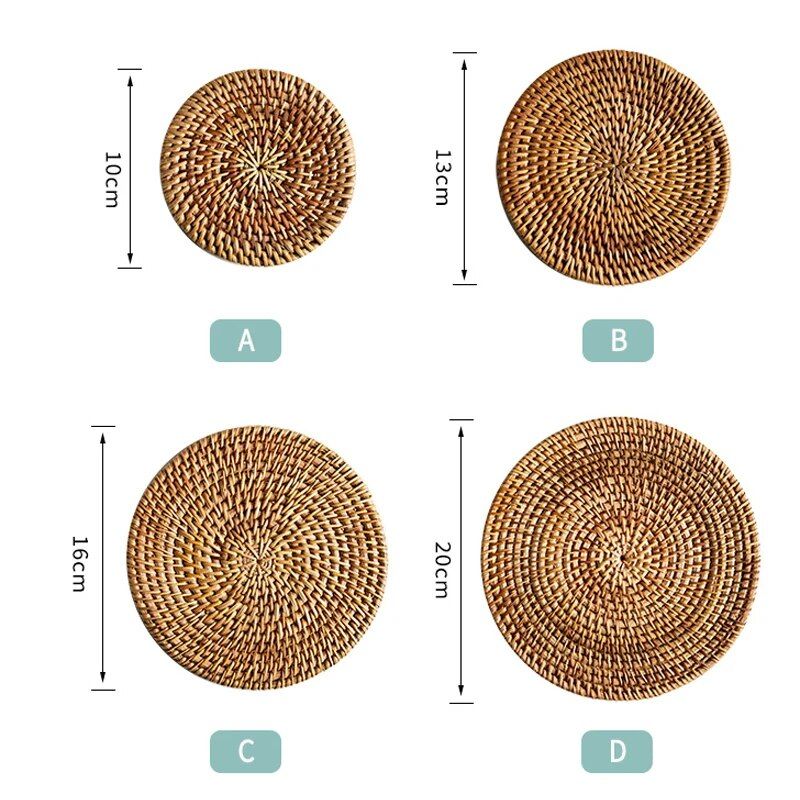 Versatile Natural Rattan Coasters - Handwoven, Heat Resistant, Multi-Size