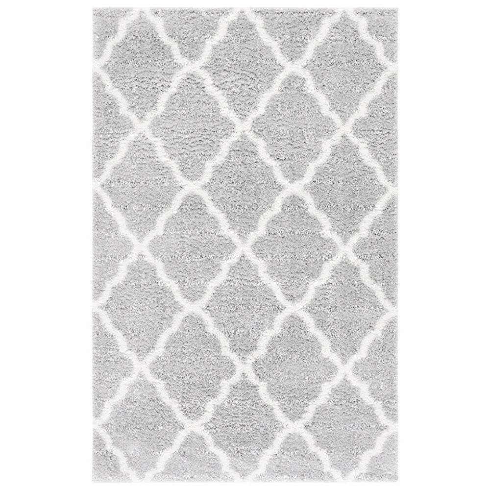 Elegant Gray/Ivory Trellis Shag Area Rug, 5' x 7' - Soft Polyester, Power Loomed