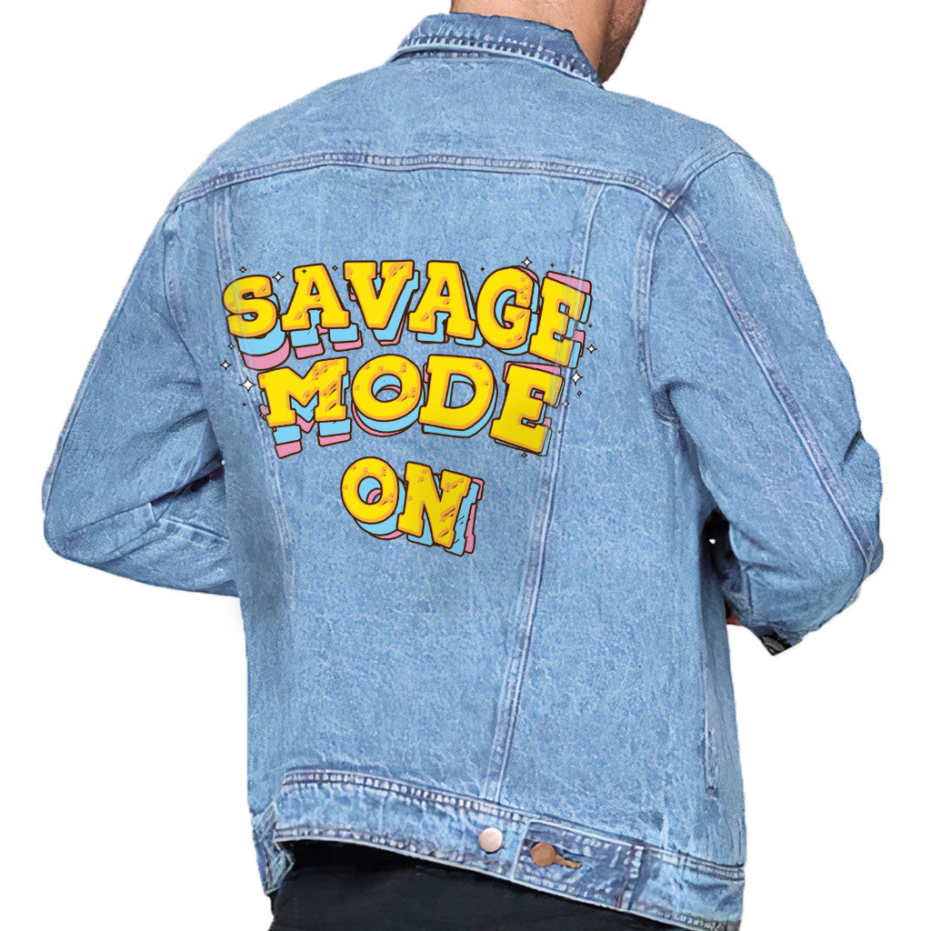 Savage Light Washed Men's Denim Jacket - Funny Denim Jacket - Graphic Jacket for Men