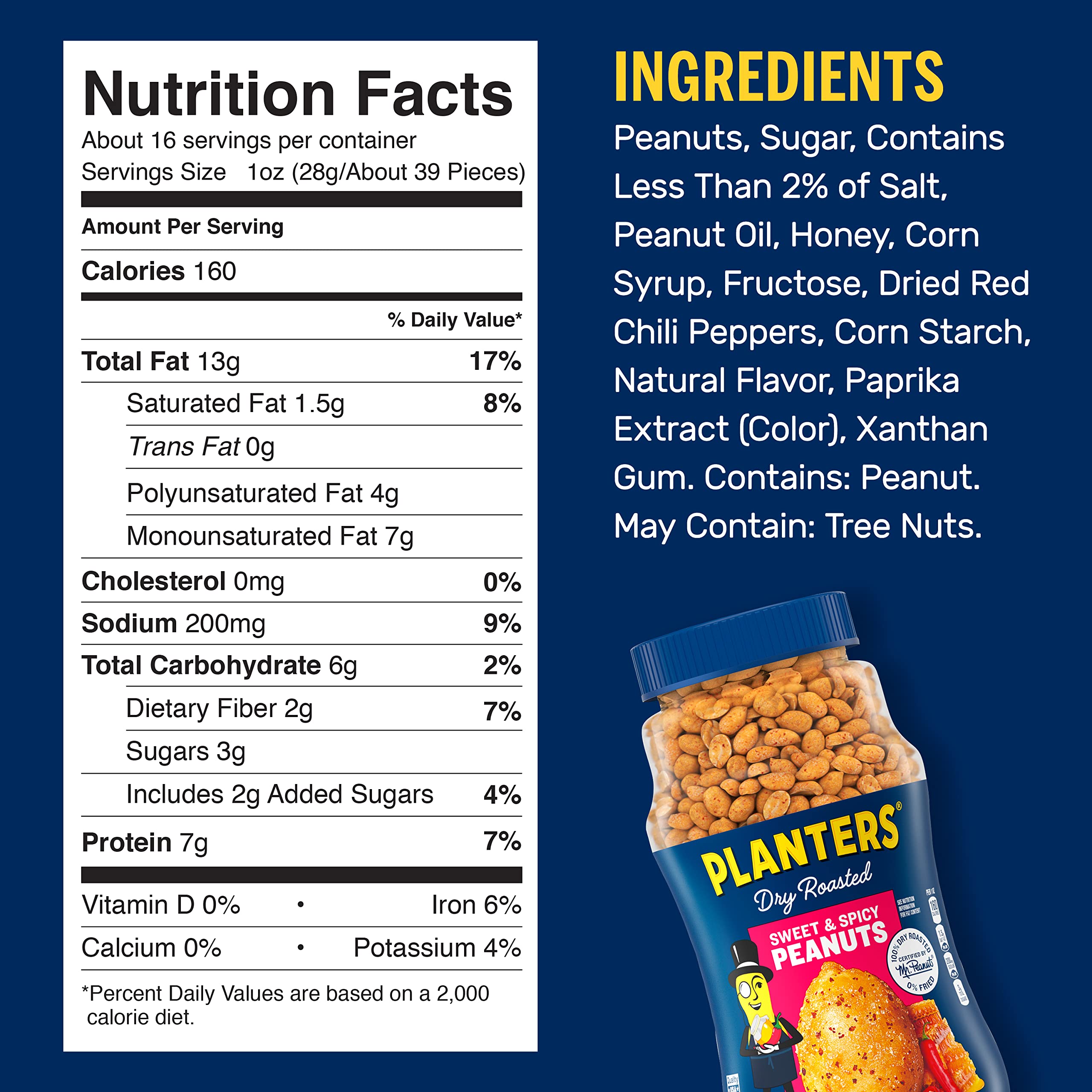 Planters Sweet and Spicy Dry Roasted Peanuts, 16 oz.