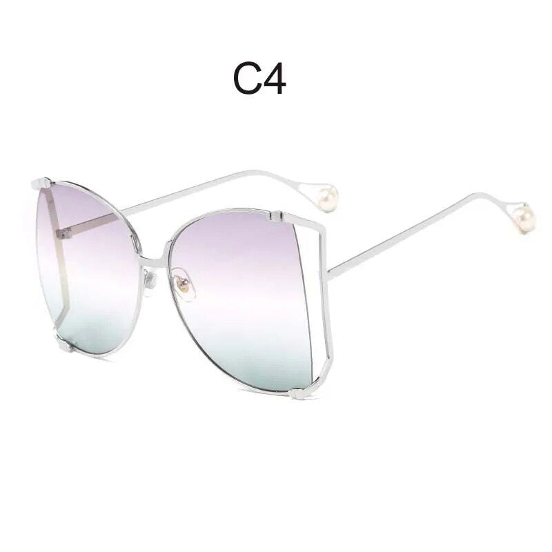 Oversized Square Sunglasses with Pearl Accents for Women - Chic Butterfly Cat Eye Shades