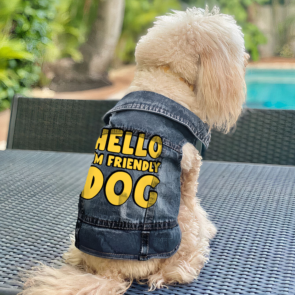 I'm Friendly Dog Dog Denim Vest - Themed Dog Denim Jacket - Cute Dog Clothing