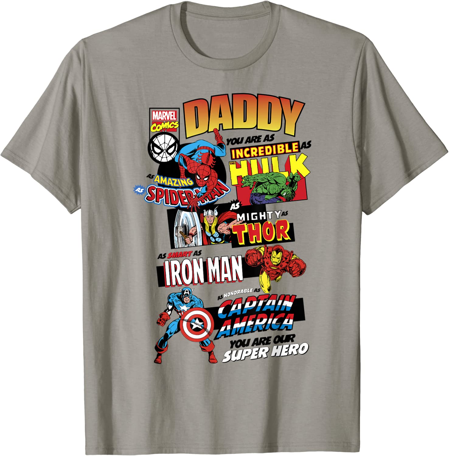 Marvel Avengers Father's Day Retro Comic Graphic Short Sleeve T-Shirt