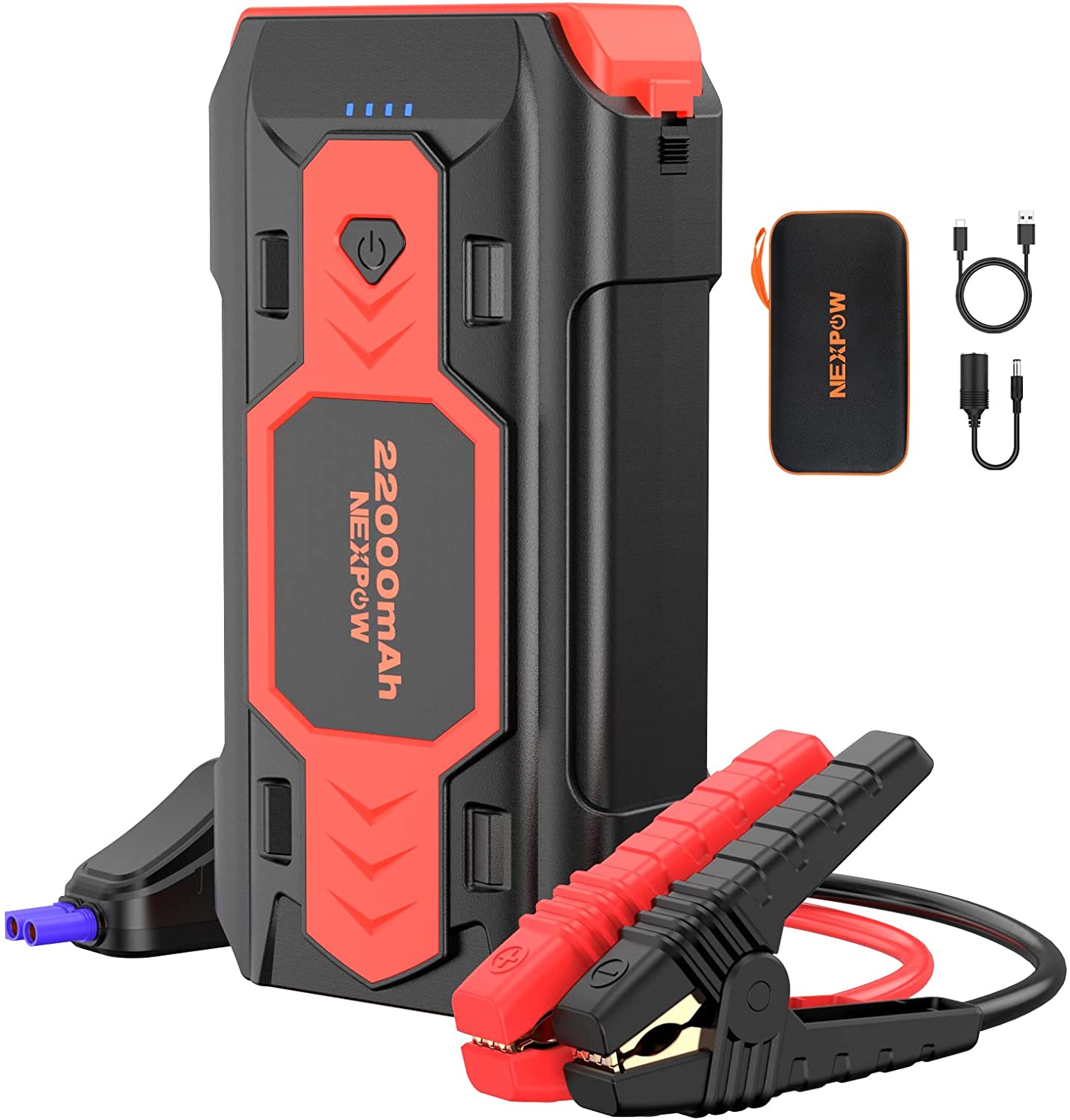 NEXPOW Battery Jump Starter 2500A 22000mAh Car Jump Starter (up to 8.0L Gas/8L Diesel Engines) 12V Car Battery Booster Pack with USB Quick Charge 3.0 and 4 LED Modes Red Blue Warning | Zomdo FBA