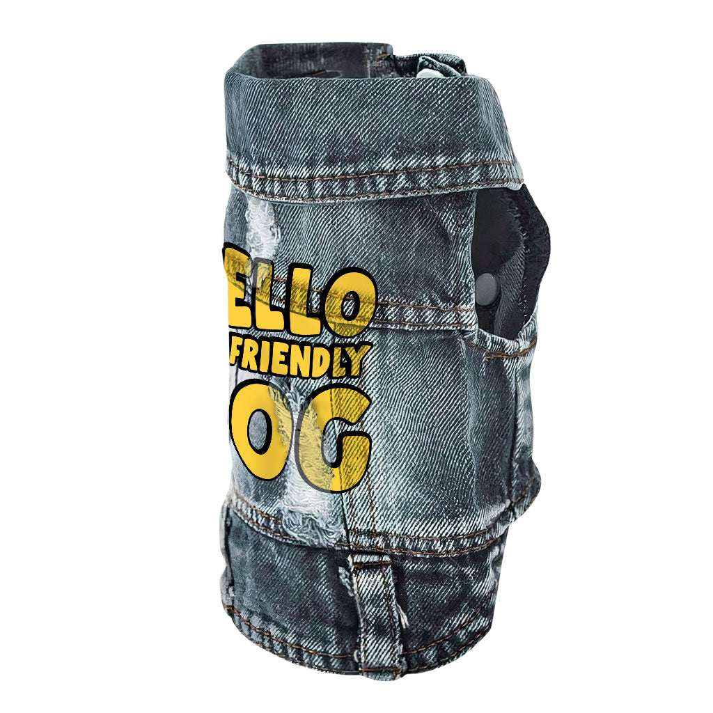 I'm Friendly Dog Dog Denim Vest - Themed Dog Denim Jacket - Cute Dog Clothing