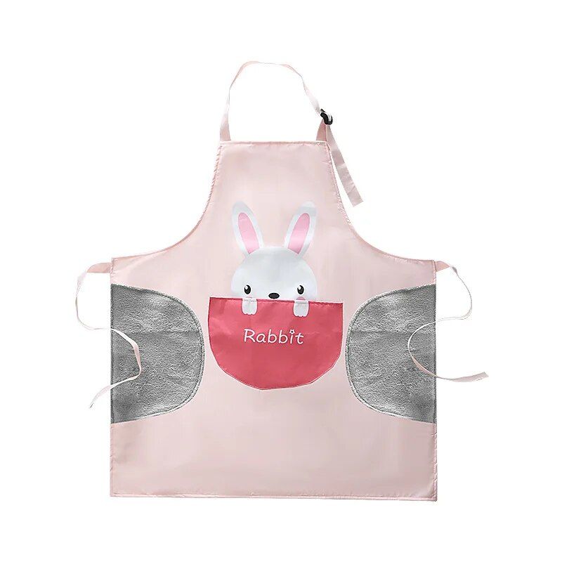 Charming Cartoon Animal Waterproof Apron with Big Pocket & Hand-Wiping Cloth
