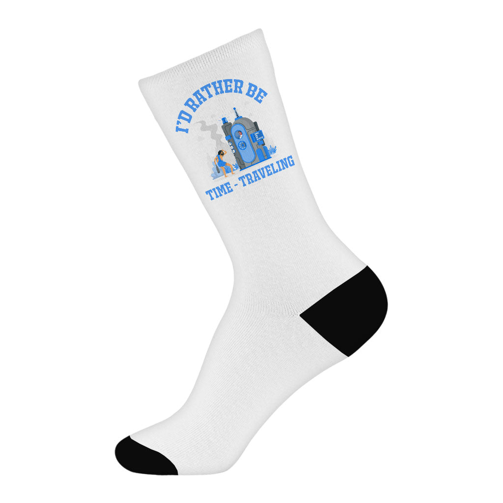 Time Traveling Socks - Cool Novelty Socks - Printed Crew Socks