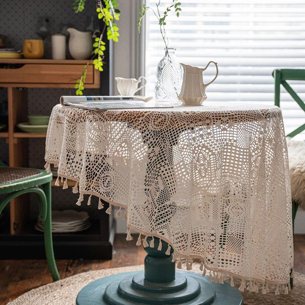Elegant Handmade Lace Crochet Round Tablecloth