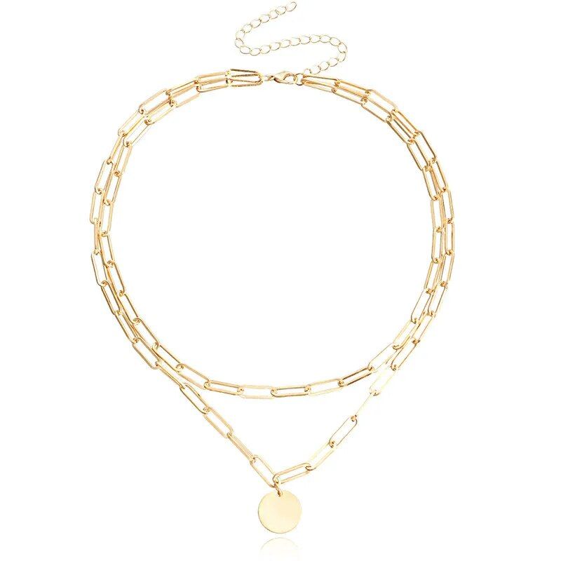 Elegant Metal Chain Round Pendant Necklace