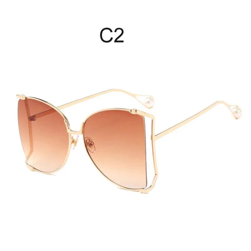 Oversized Square Sunglasses with Pearl Accents for Women - Chic Butterfly Cat Eye Shades