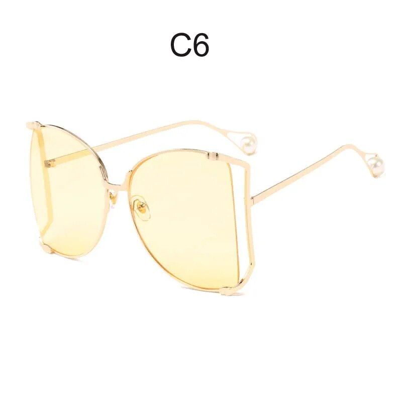 Oversized Square Sunglasses with Pearl Accents for Women - Chic Butterfly Cat Eye Shades