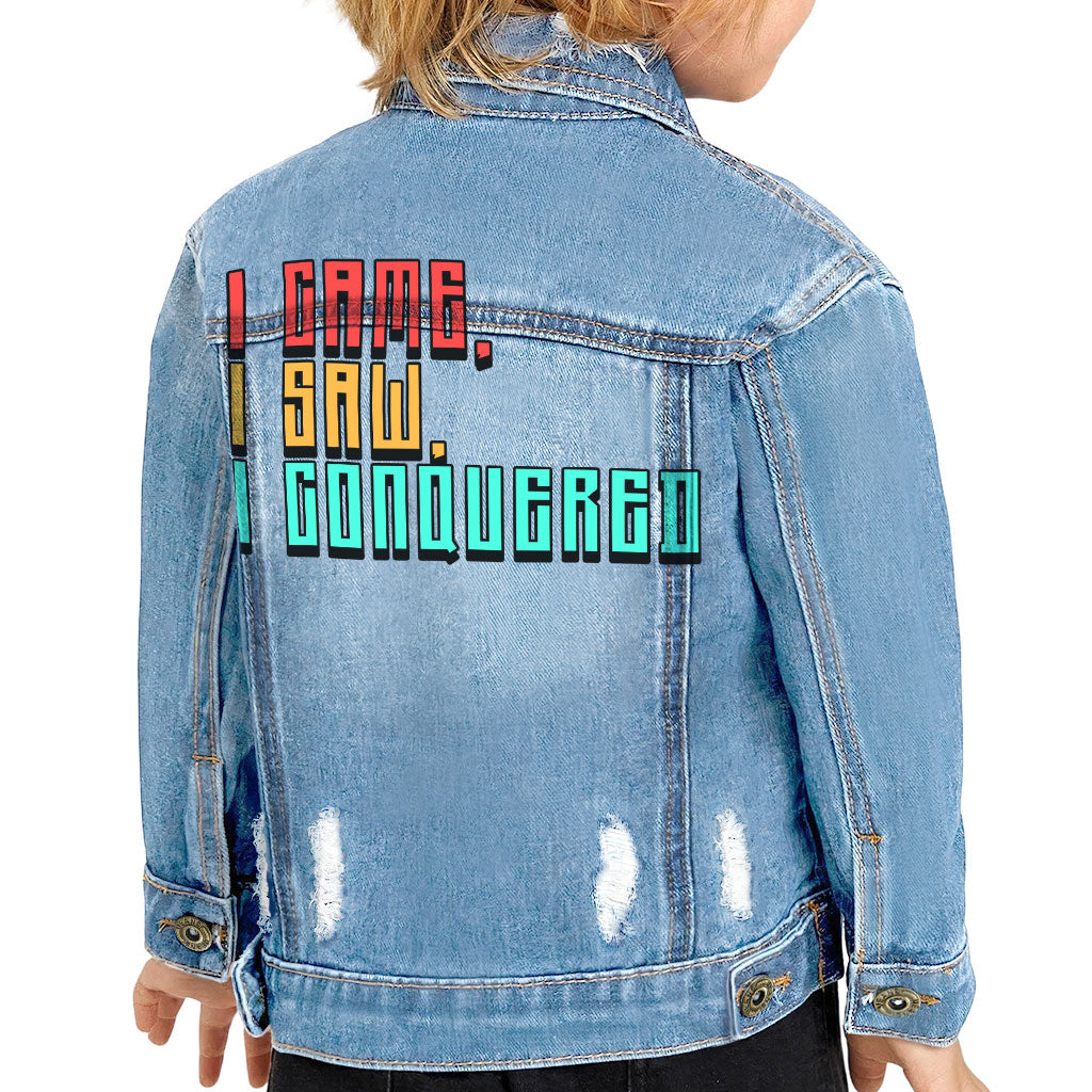 I Came I Saw I Conquered Toddler Denim Jacket - Cool Jean Jacket - Best Selling Denim Jacket for Kids