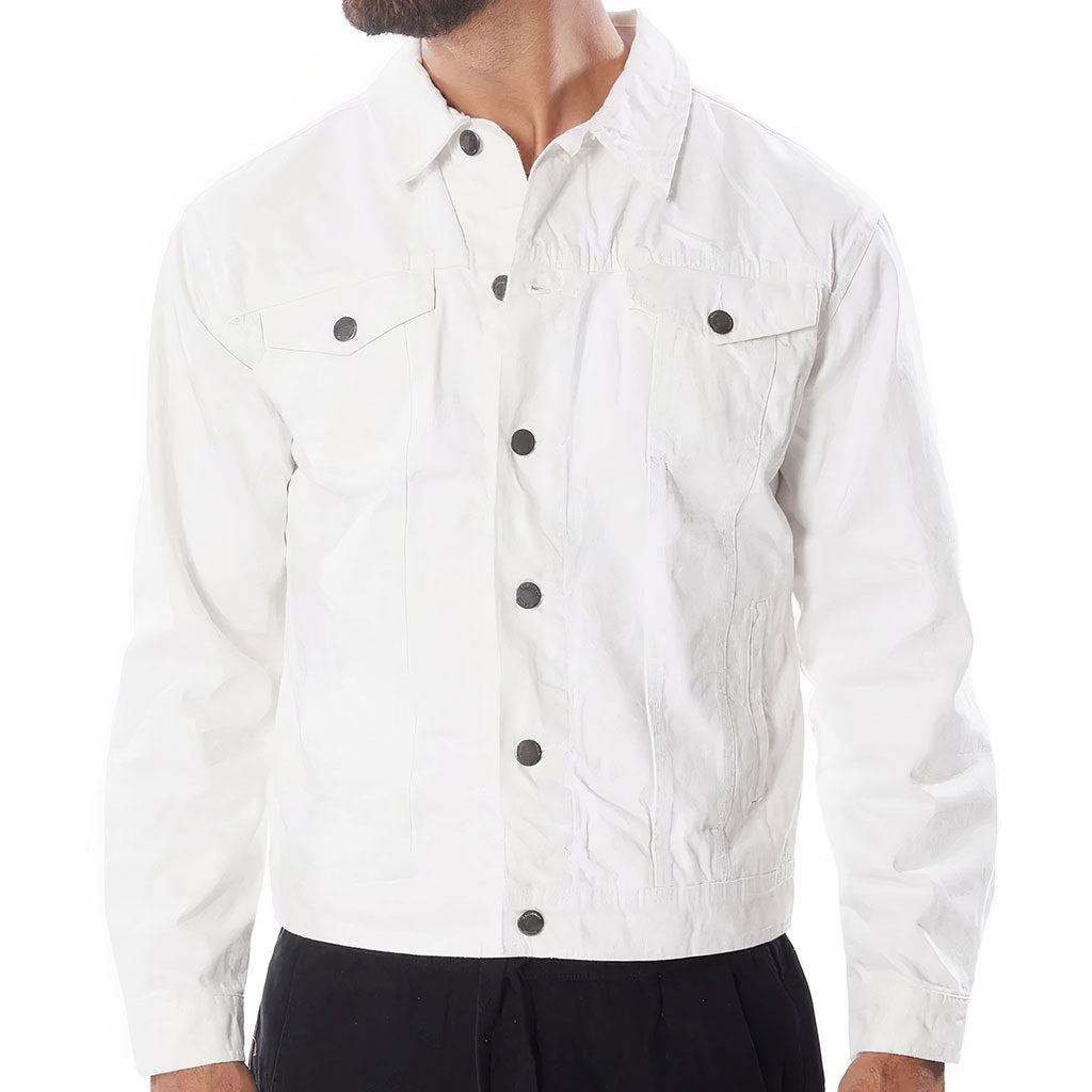Wake Up With Determination Men's White Denim Jacket - Best Design Denim Jacket for Men - Printed Denim Jacket