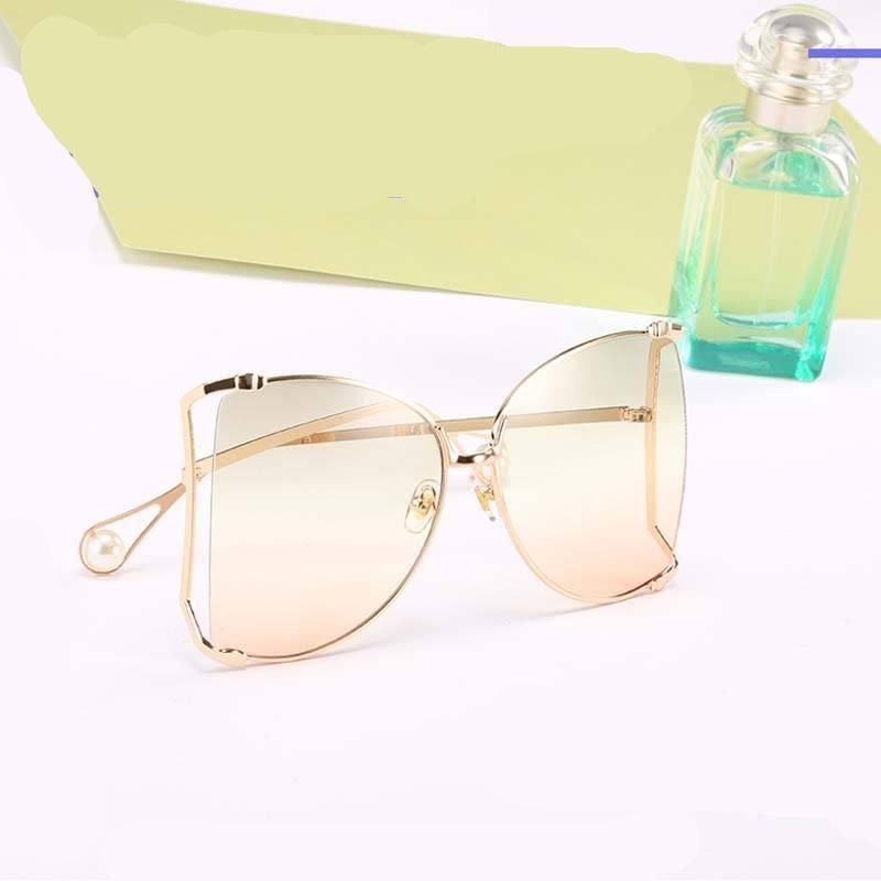 Oversized Square Sunglasses with Pearl Accents for Women - Chic Butterfly Cat Eye Shades