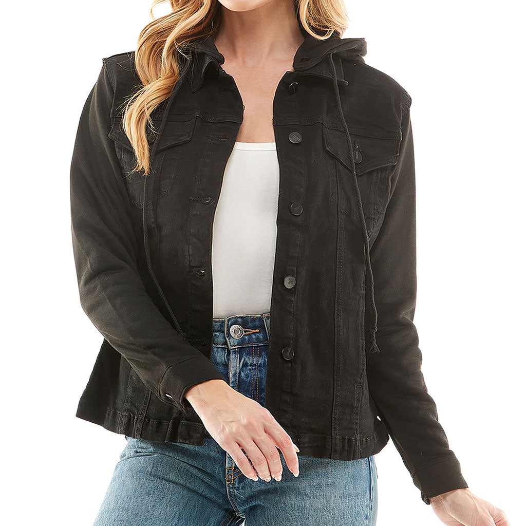 Cute but Psycho Ladies Denim Jacket with Fleece Hoodie - Cool Women's Denim Jacket - Cute Design Denim Jacket