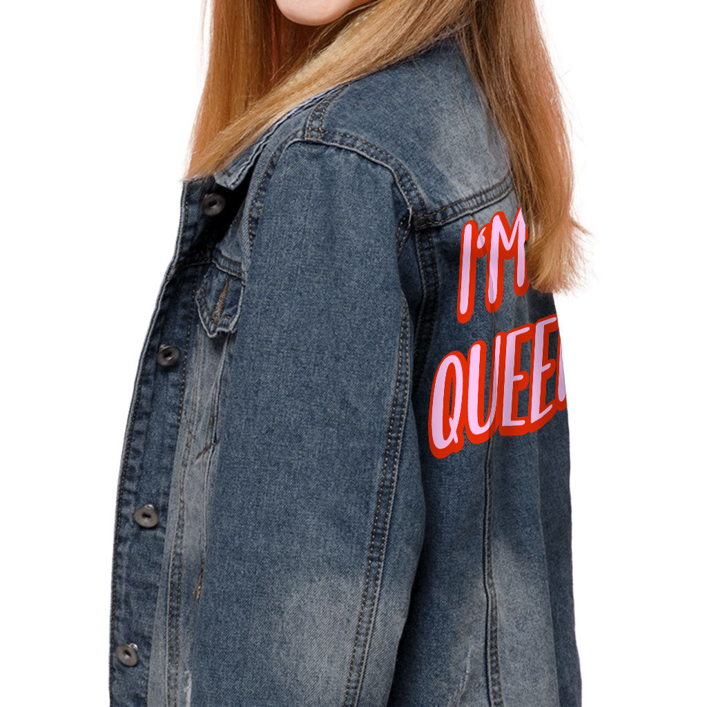 I Am a Queen Kids' Denim Jacket - Cool Jean Jacket - Best Design Denim Jacket for Kids