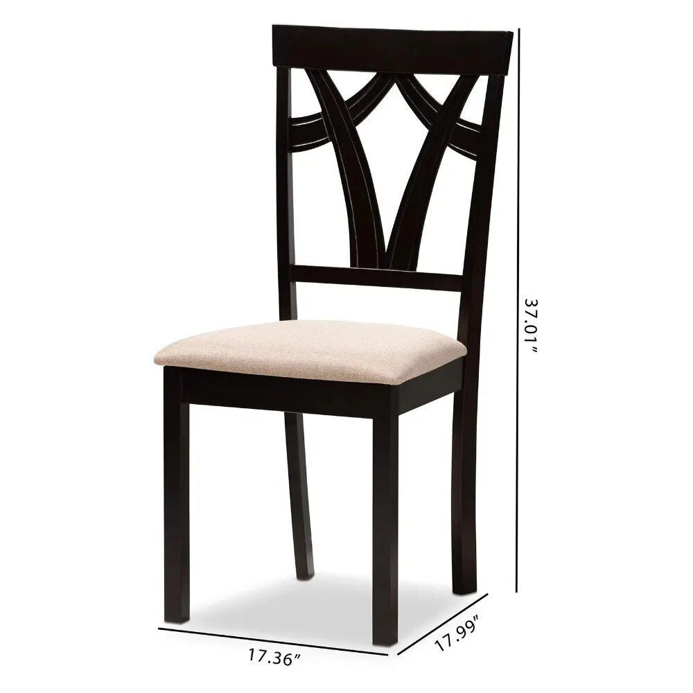 Contemporary Sand Fabric Dining Chairs, Set of 2 - Espresso Finish