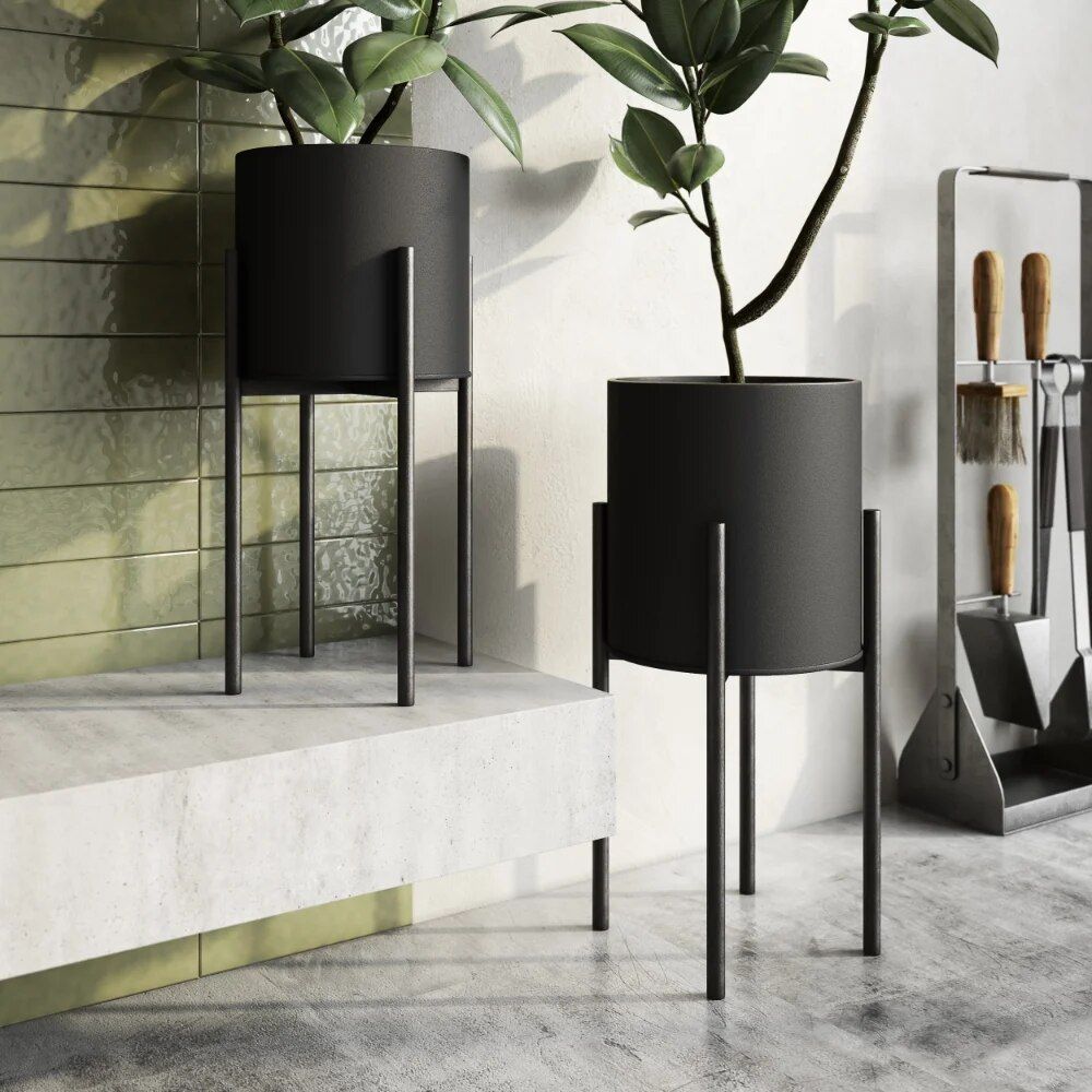 Modern Black Metal Planters (Set of 2)