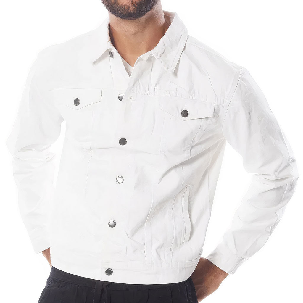 Wake Up With Determination Men's White Denim Jacket - Best Design Denim Jacket for Men - Printed Denim Jacket