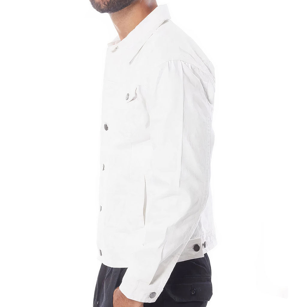 Wake Up With Determination Men's White Denim Jacket - Best Design Denim Jacket for Men - Printed Denim Jacket