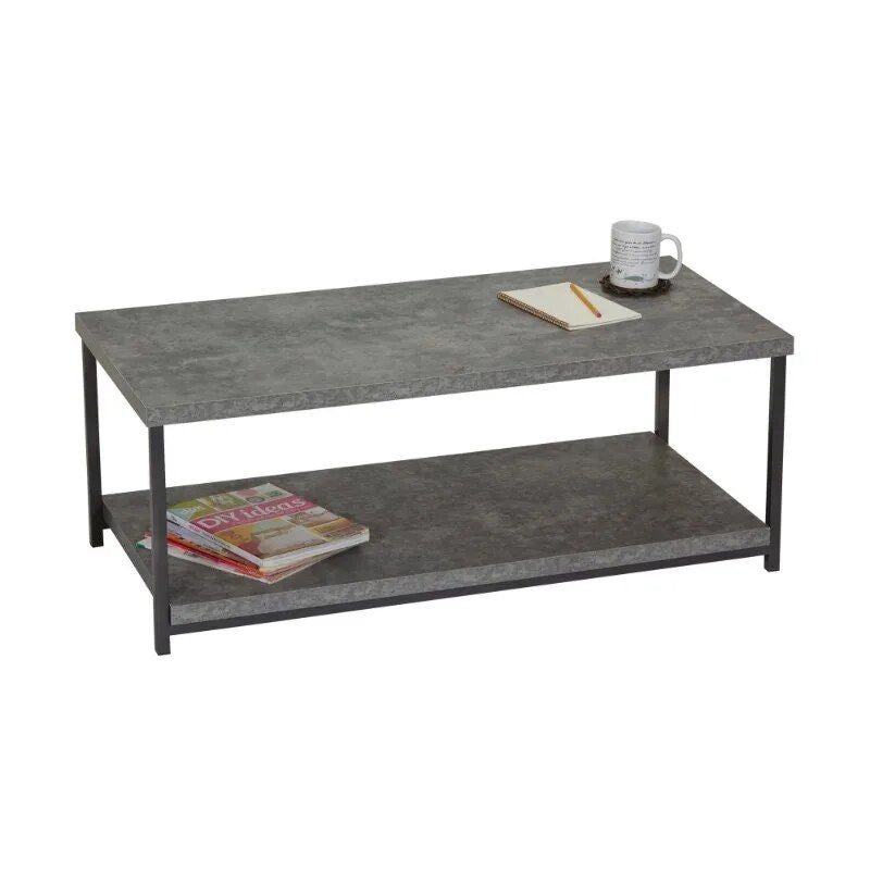 Modern Slate Grey Coffee Table with Storage Shelf