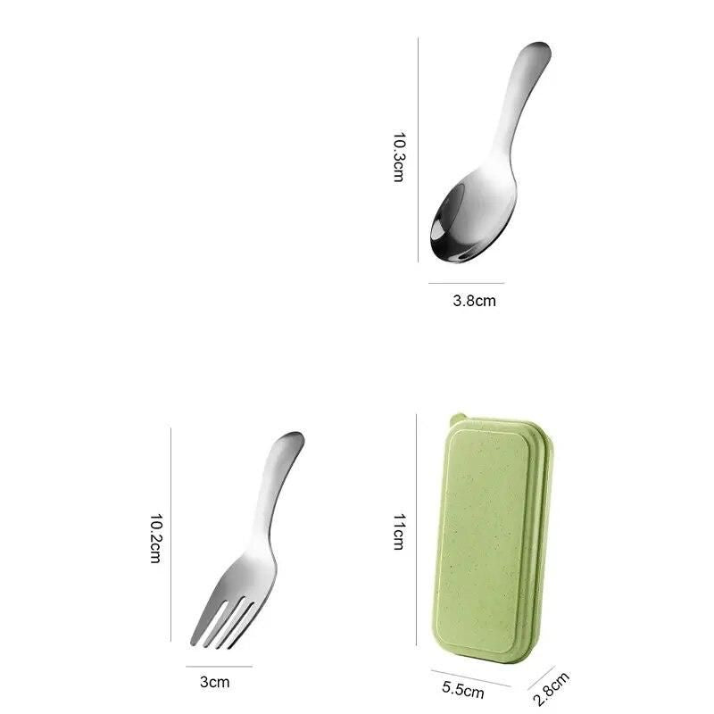 Compact Stainless Steel Spoon & Fork Set with Lunch Box - Ideal for Camping and Outdoor Adventures