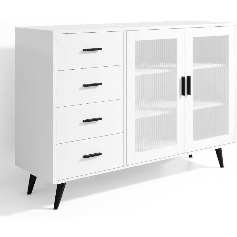 Elegant White Sideboard Buffet Cabinet with Tempered Glass Doors and Adjustable Shelves