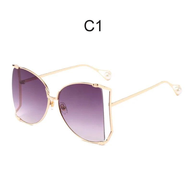 Oversized Square Sunglasses with Pearl Accents for Women - Chic Butterfly Cat Eye Shades