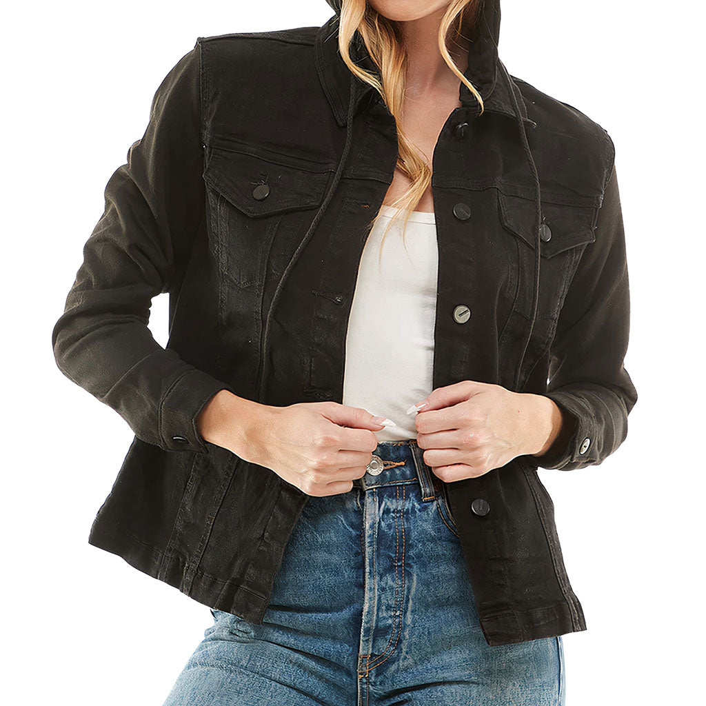 Cute but Psycho Ladies Denim Jacket with Fleece Hoodie - Cool Women's Denim Jacket - Cute Design Denim Jacket