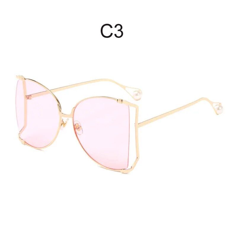Oversized Square Sunglasses with Pearl Accents for Women - Chic Butterfly Cat Eye Shades