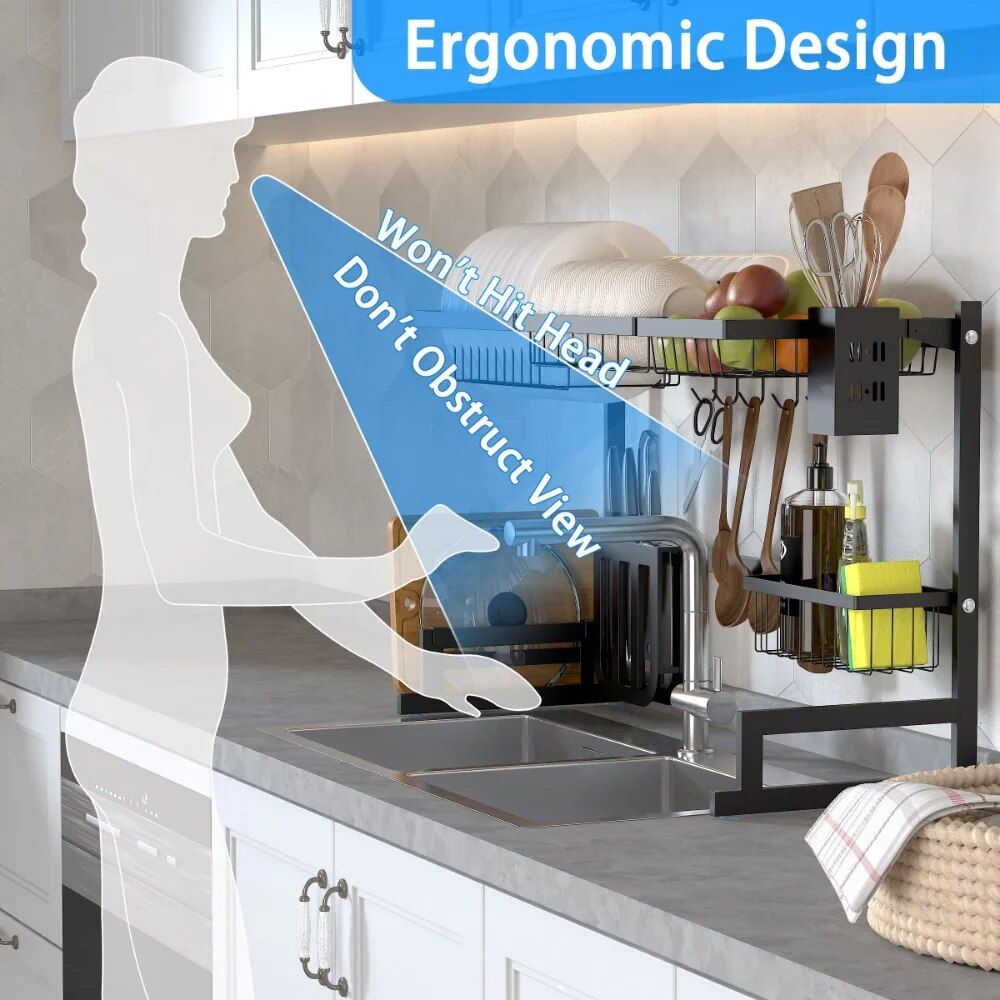 Multi-functional Over Sink Stainless Steel Dish Rack – Space-Saving Kitchen Organizer