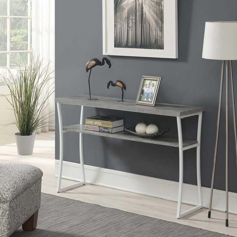 Modern Faux Birch & White Console Table with Shelf