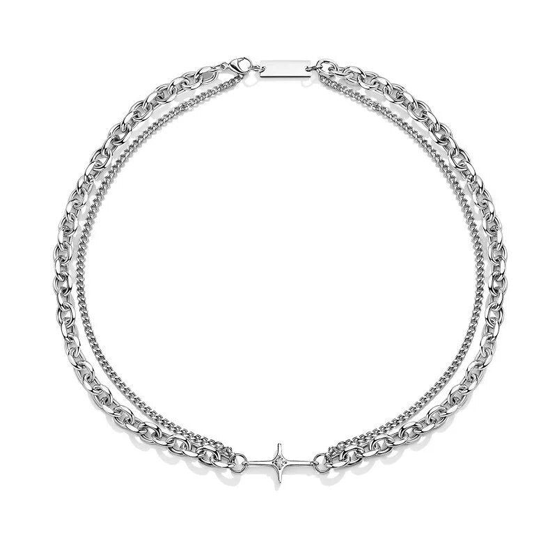 Double Layer Stainless Steel Cross Necklace