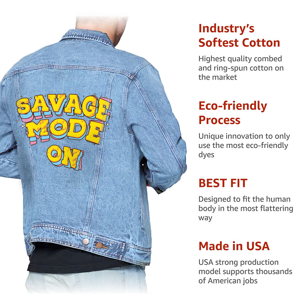 Savage Light Washed Men's Denim Jacket - Funny Denim Jacket - Graphic Jacket for Men