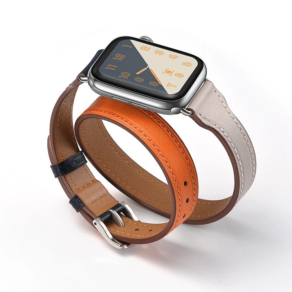 Double Tour Genuine Leather Watch Band for Apple Watch 38-40mm/42-44mm