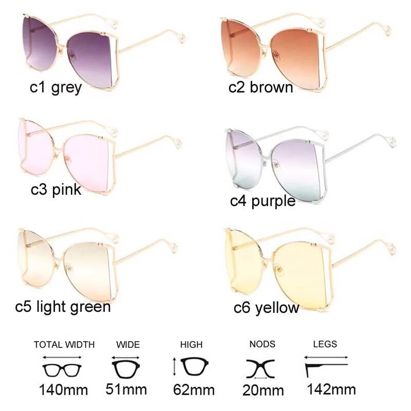 Oversized Square Sunglasses with Pearl Accents for Women - Chic Butterfly Cat Eye Shades