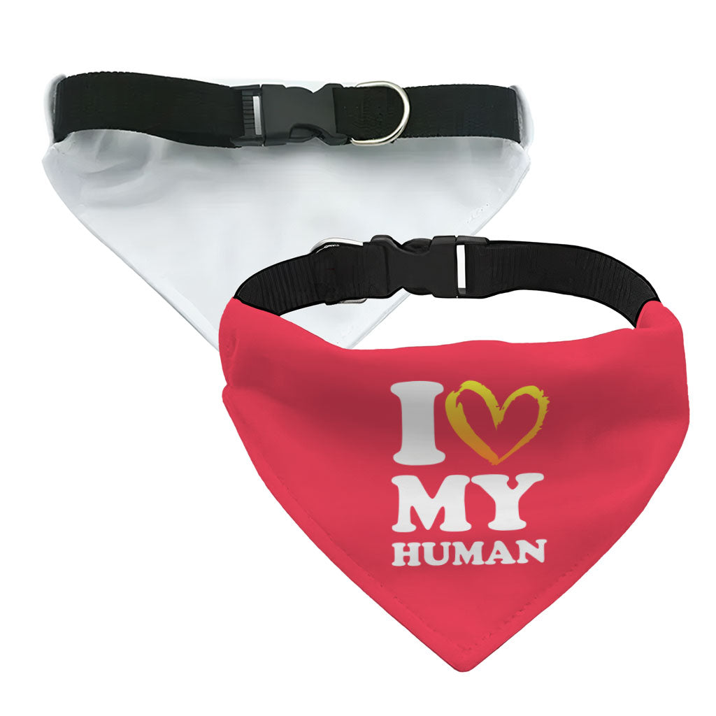 I Love My Human Pet Bandana Collar - Text Design Scarf Collar - Heart Dog Bandana