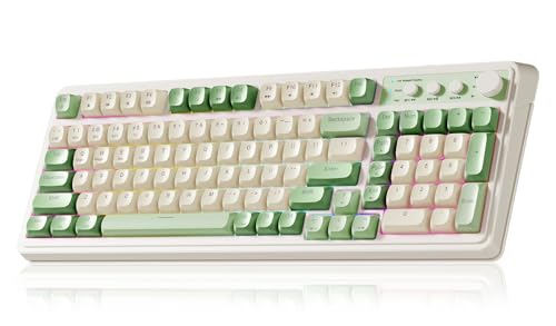AULA S99 Gaming Keyboard, Wireless Green Creamy Computer Keyboards | Tri-Mode Bluetooth/2.4GHz/USB-C Membrane Keyboard with Number Pad,99Keys,RGB Backlit,Programmable,Creamy Silicone Structure