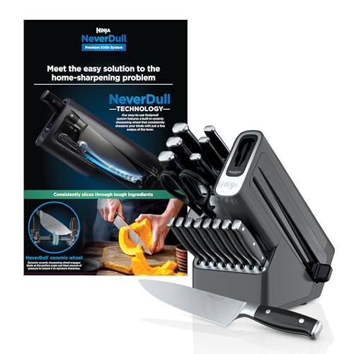 Ninja™ NeverDull® Knife Block Set | 17 Piece Kitchen Knife System with Built-in Sharpener | Rust Resistant, German Stainless-Steel Knives | Black | K32017
