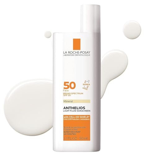 La Roche-Posay Anthelios Fluid Mineral Sunscreen for Face SPF 50 | Lightweight, fast-absorbing Athelios face sunscreen with titanium dioxide mineral. Oil-free sun protection with matte finish.
